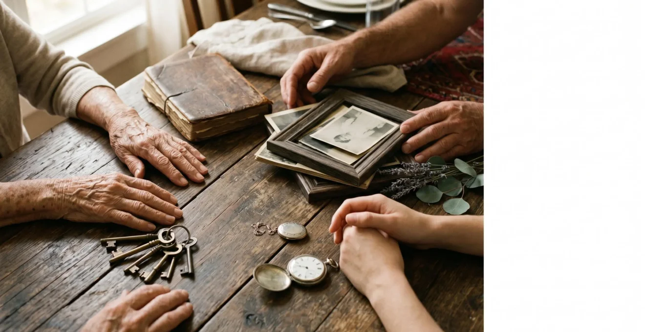 Une table familiale avec documents juridiques symbolisant la transmission du patrimoine entre générations